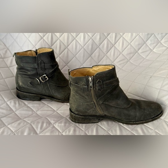Frye Pixie Distressed Black Ankle Boots - Picture 2 of 8